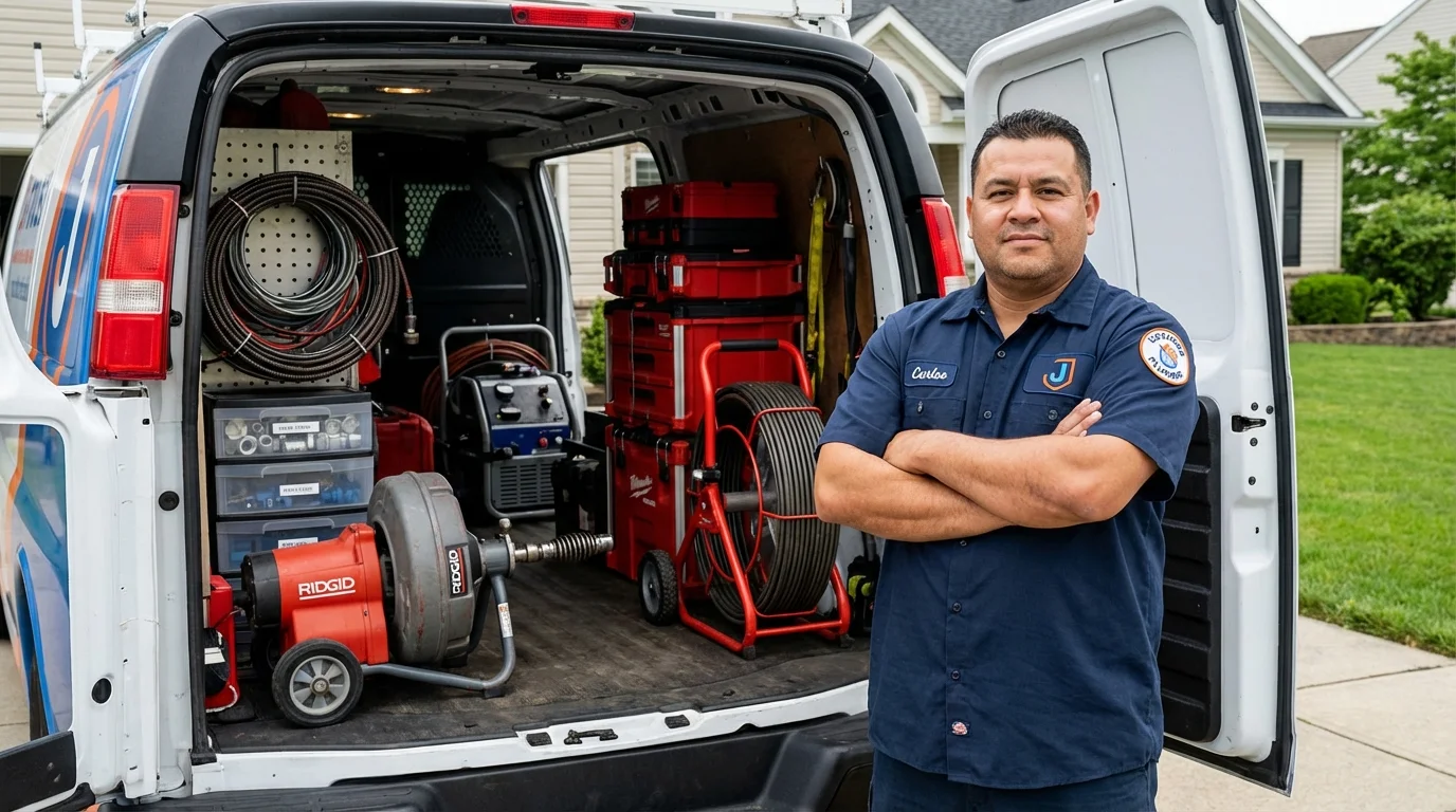 Professional drain cleaning equipment and Johns Plumbing LLC plumber in Baltimore